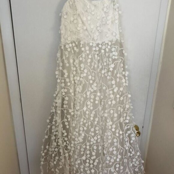 NWT BHLDN Strapless 3D Floral Vine Fit & Flare Midi Wedding Bridal White Dress 1 - Picture 5 of 7